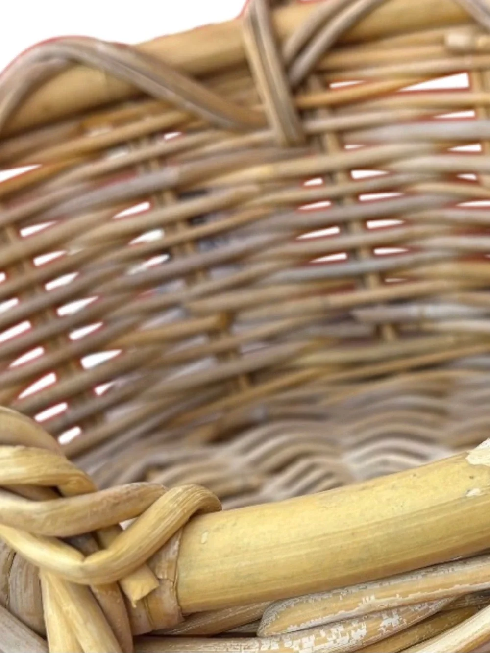 Vintage Aged Driftwood round Basket with Handles, Woven Branch Decorative Basket